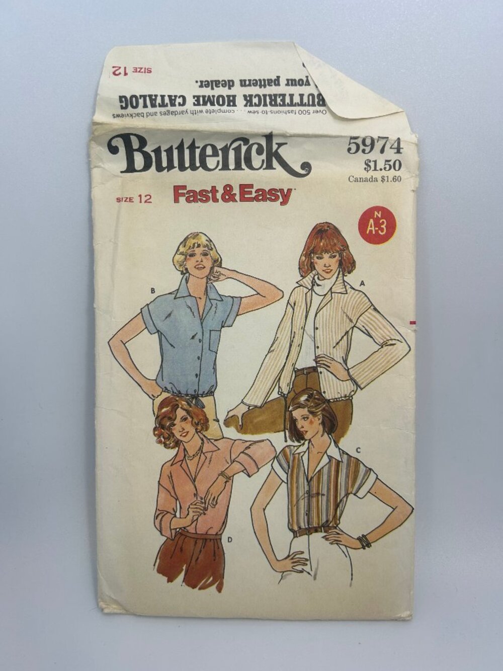 Vintage Butterick Sewing Pattern 5974 Size 12 Misses Top